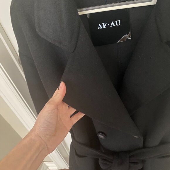 NWT Classic Black 100% Wool Double Breasted Belted Winter Coat - Picture 3 of 10